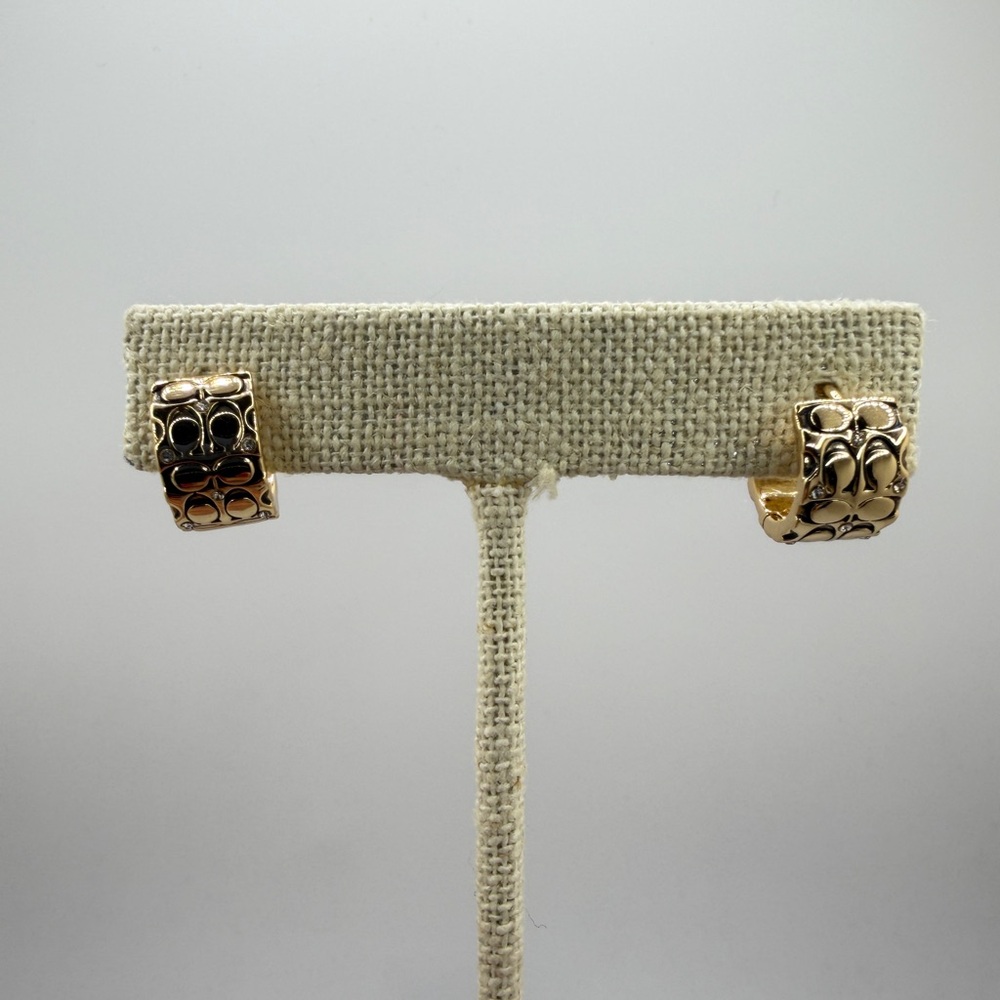 Authentic COACH engraved signature, w/ rhinestones huggie hoop earrings! - Picture 6 of 15